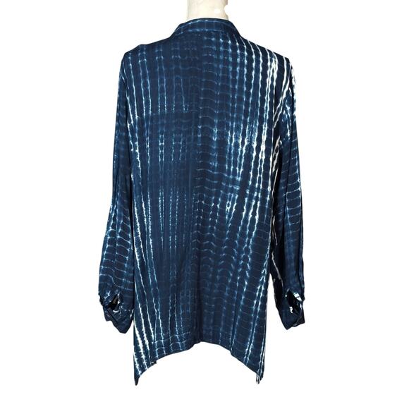 Soft Surroundings Tunic Size XL Blue Geometric Long Sleeve Tie Dye Artsy Casual - Picture 3 of 10
